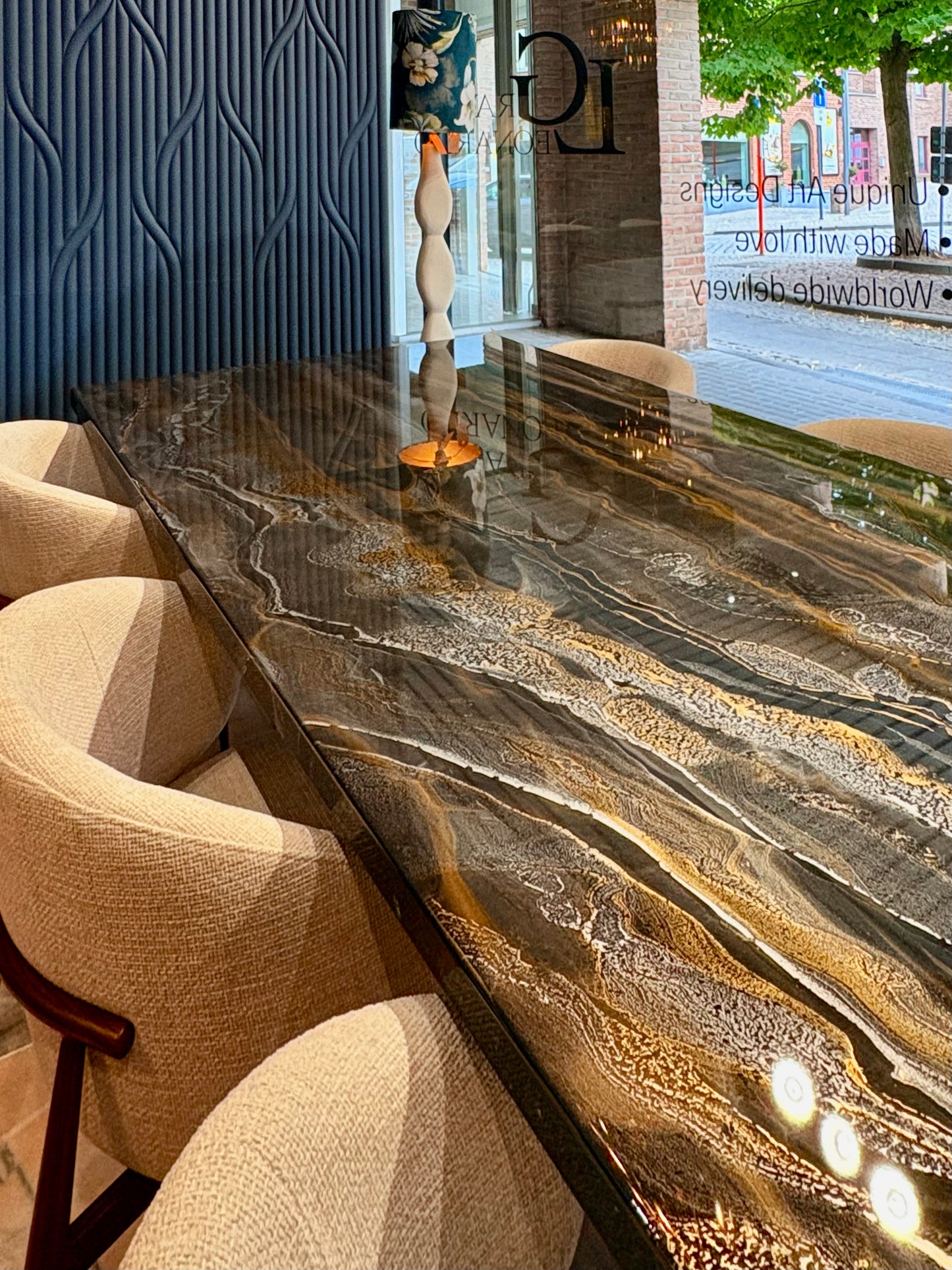 Dark Gold & Silver Resin Dining Table (Handmade)