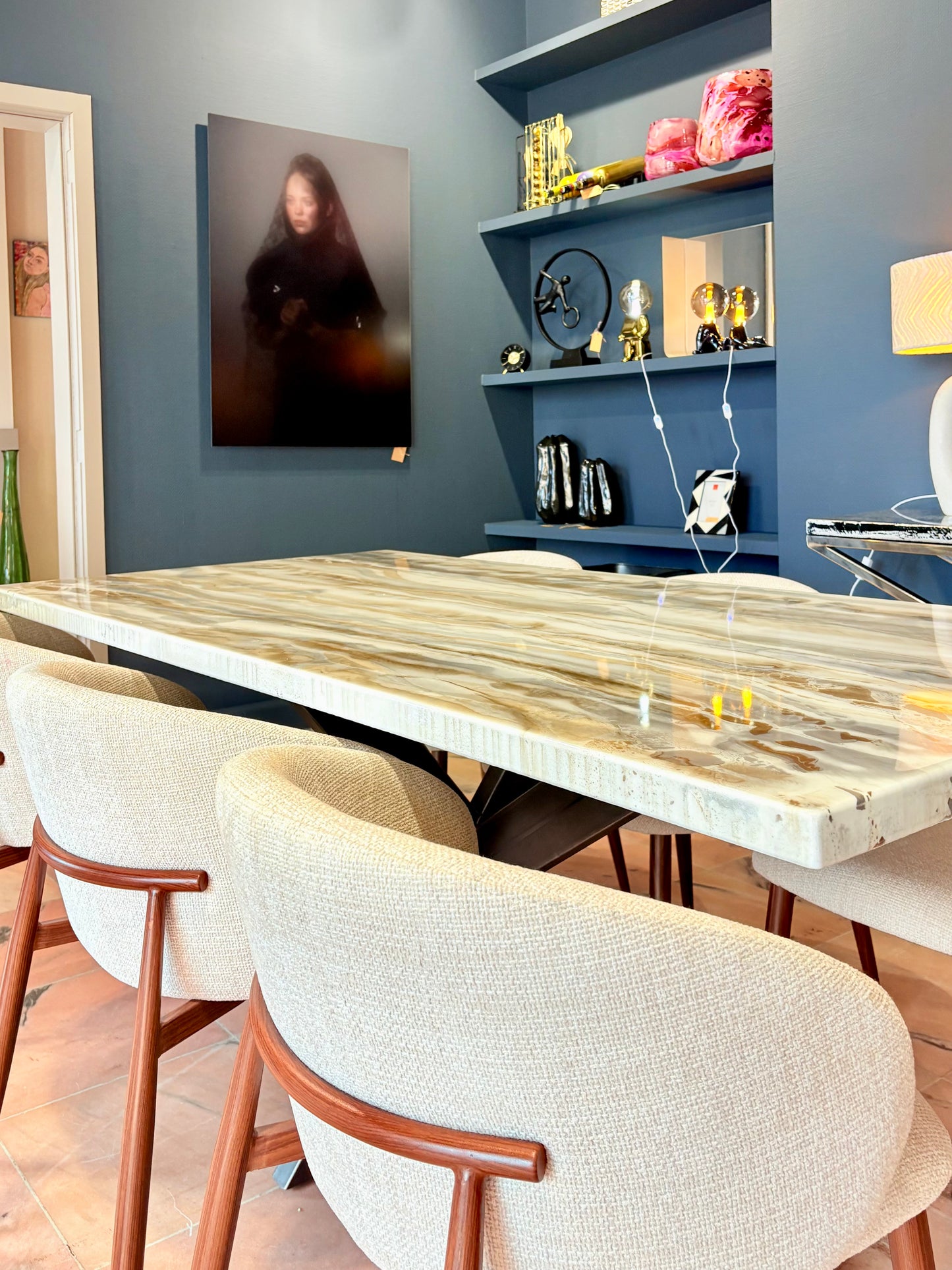 Silver & Gold Poured Resin Dining Table (Handmade Luxury Finish)