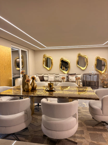 Golden Veins Gold Leaf Resin Dining Table with Gilded Sculptural Legs