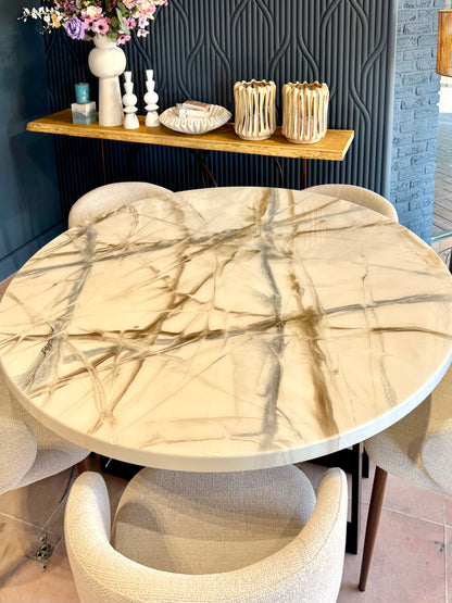 Table de salle à manger ronde | Design en marbre blanc et vert