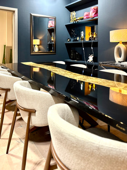 Black Dining Table with Glossy Gold River (Custom Size)