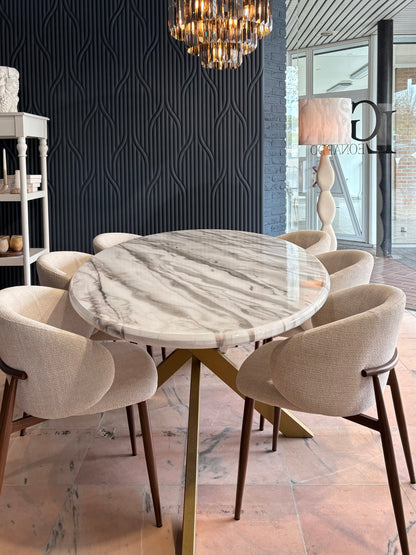 Table à manger ovale en époxy effet marbre — Fabriquée à la main sur commande