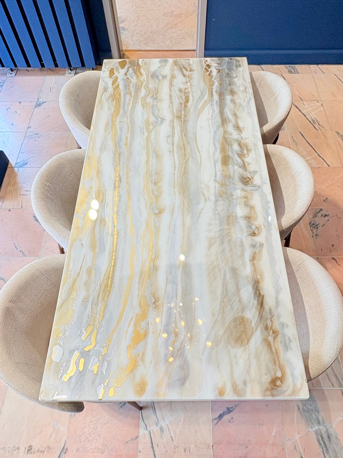 Silver & Gold Poured Resin Dining Table (Handmade Luxury Finish)