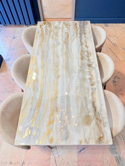 Silver & Gold Poured Resin Dining Table (Handmade Luxury Finish)