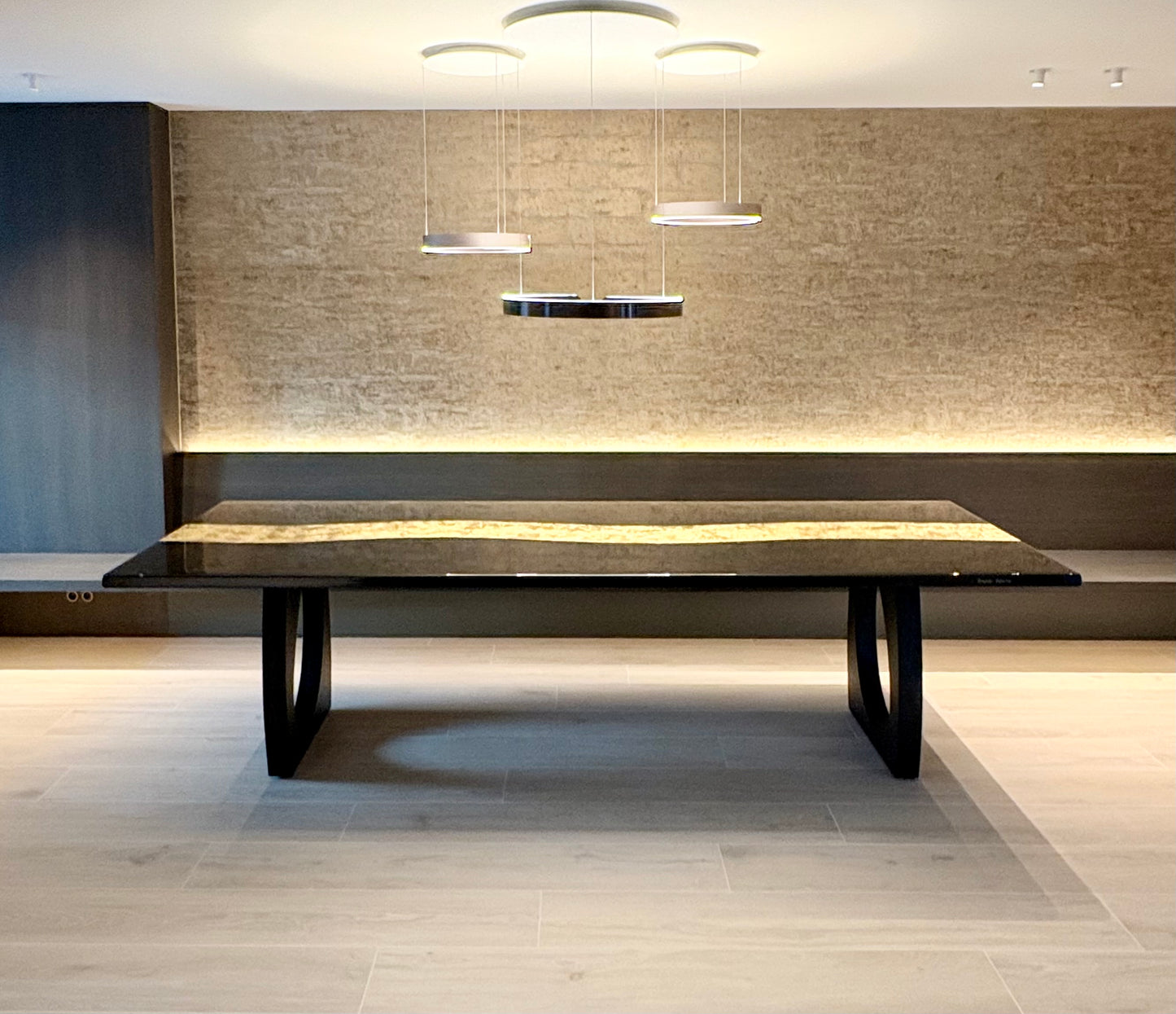 Black Dining Table with Glossy Gold River (Custom Size)