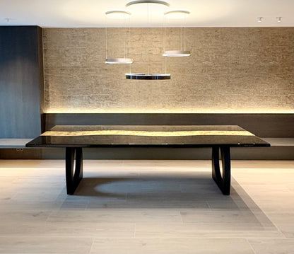 Black Dining Table with Glossy Gold River (Custom Size)