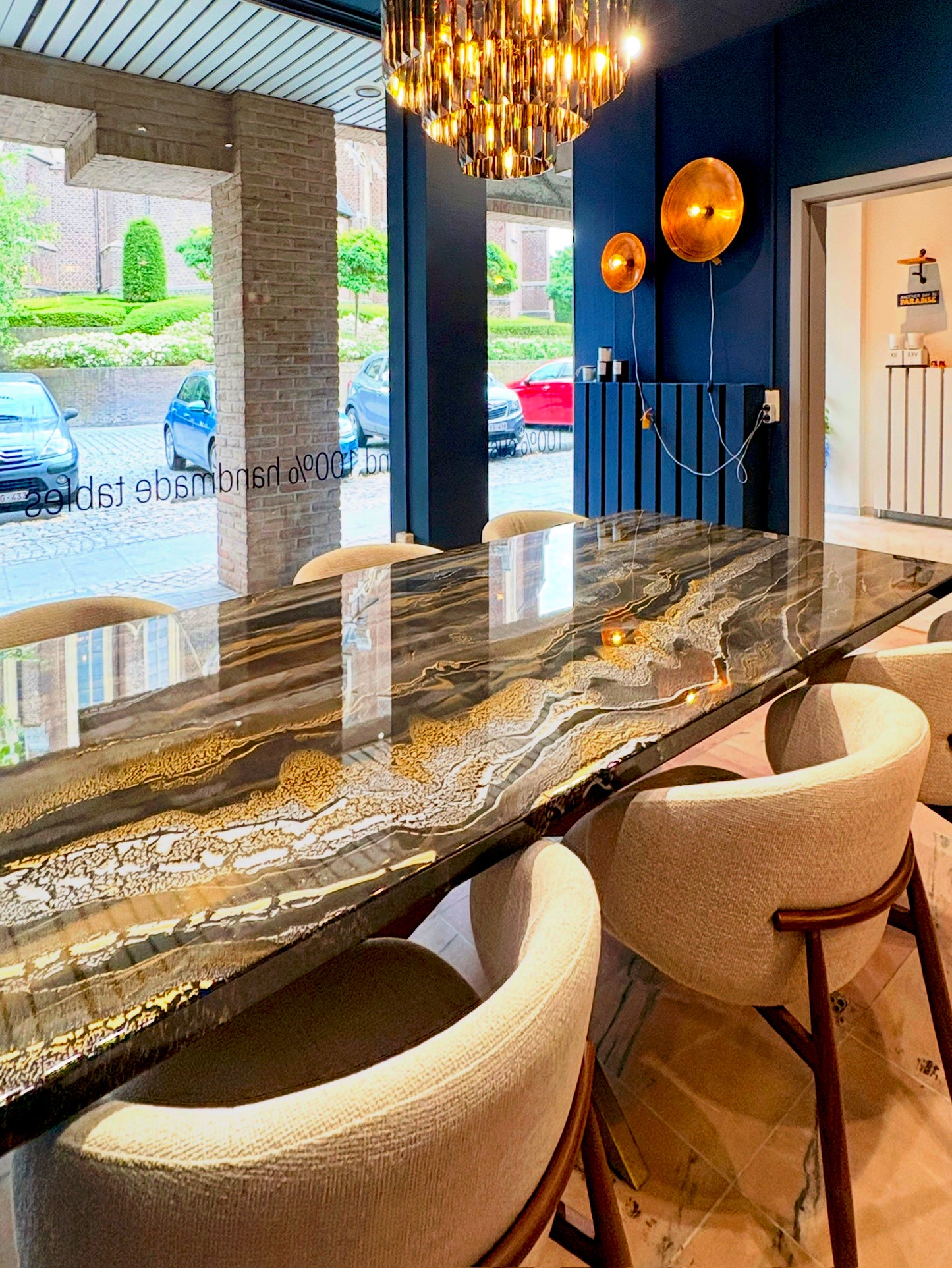 Dark Gold & Silver Resin Dining Table (Handmade)