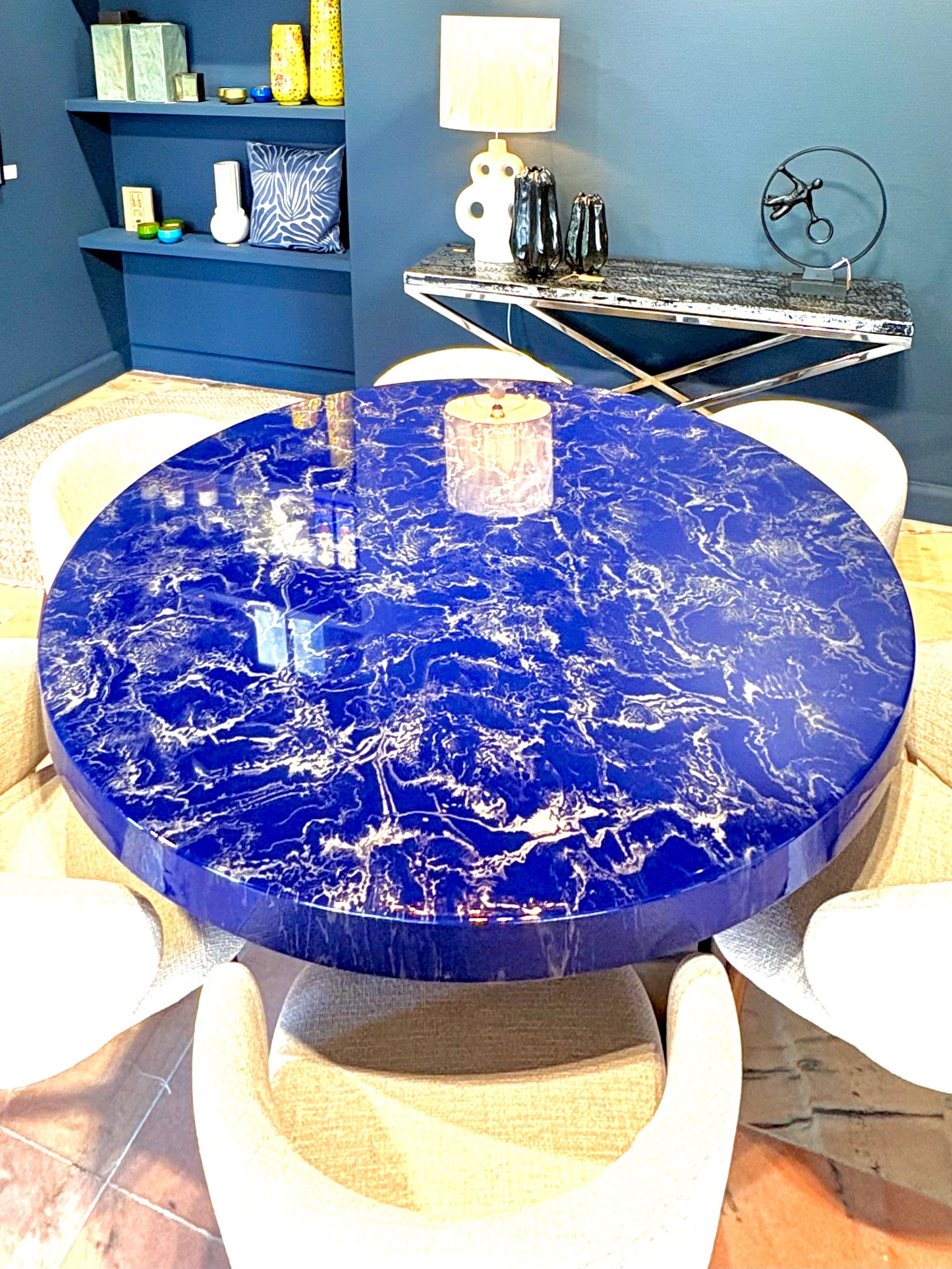 Silver Cloud Marble Effect Dining Table (Custom Handmade)