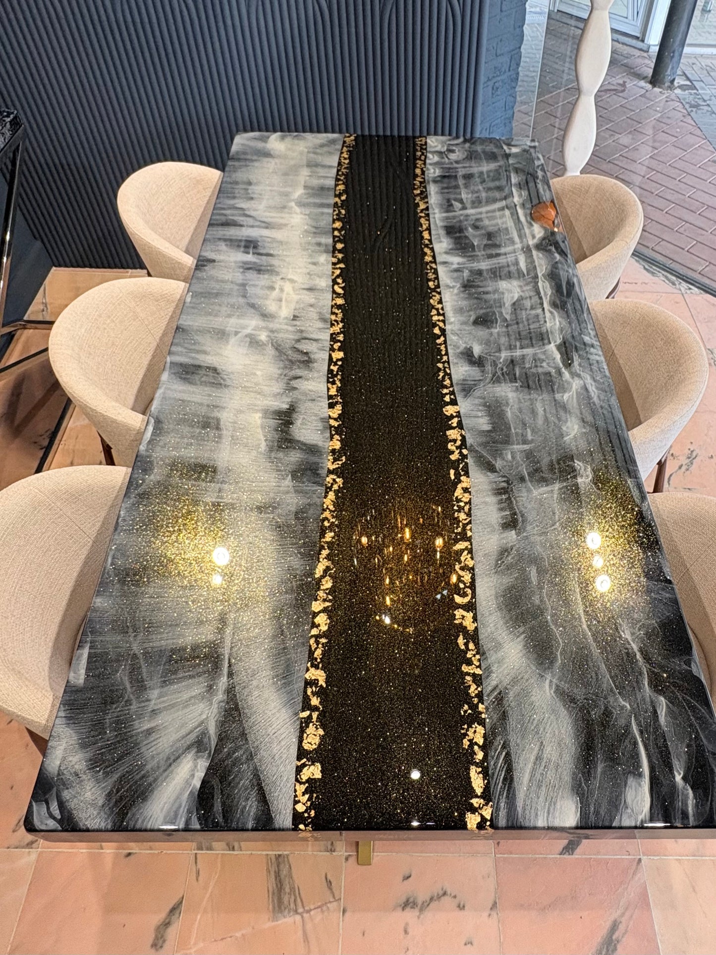 Custom Ocean Beach Epoxy Resin Dining Table | Personalized with Your Names