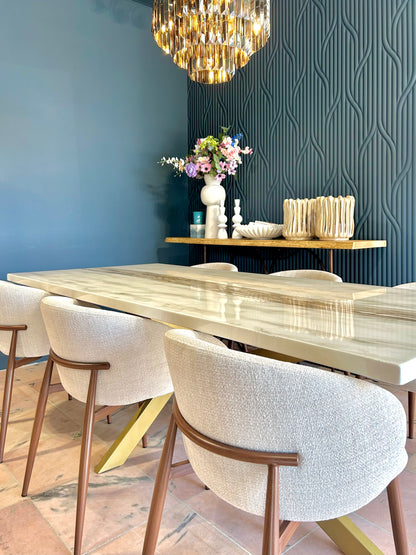 Gold River & Grey Marble Effect Resin Dining Table (Custom)