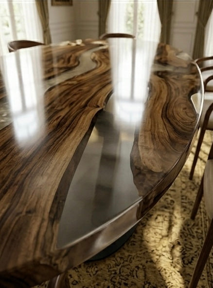 The Ethereal River Bespoke Walnut & Resin Dining Table