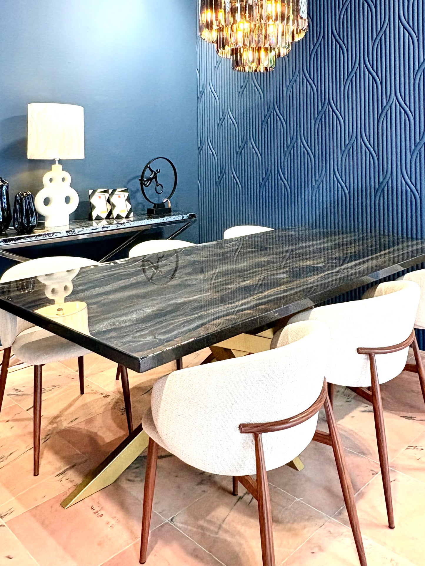 Dark Gold & Silver Resin Dining Table (Handmade)