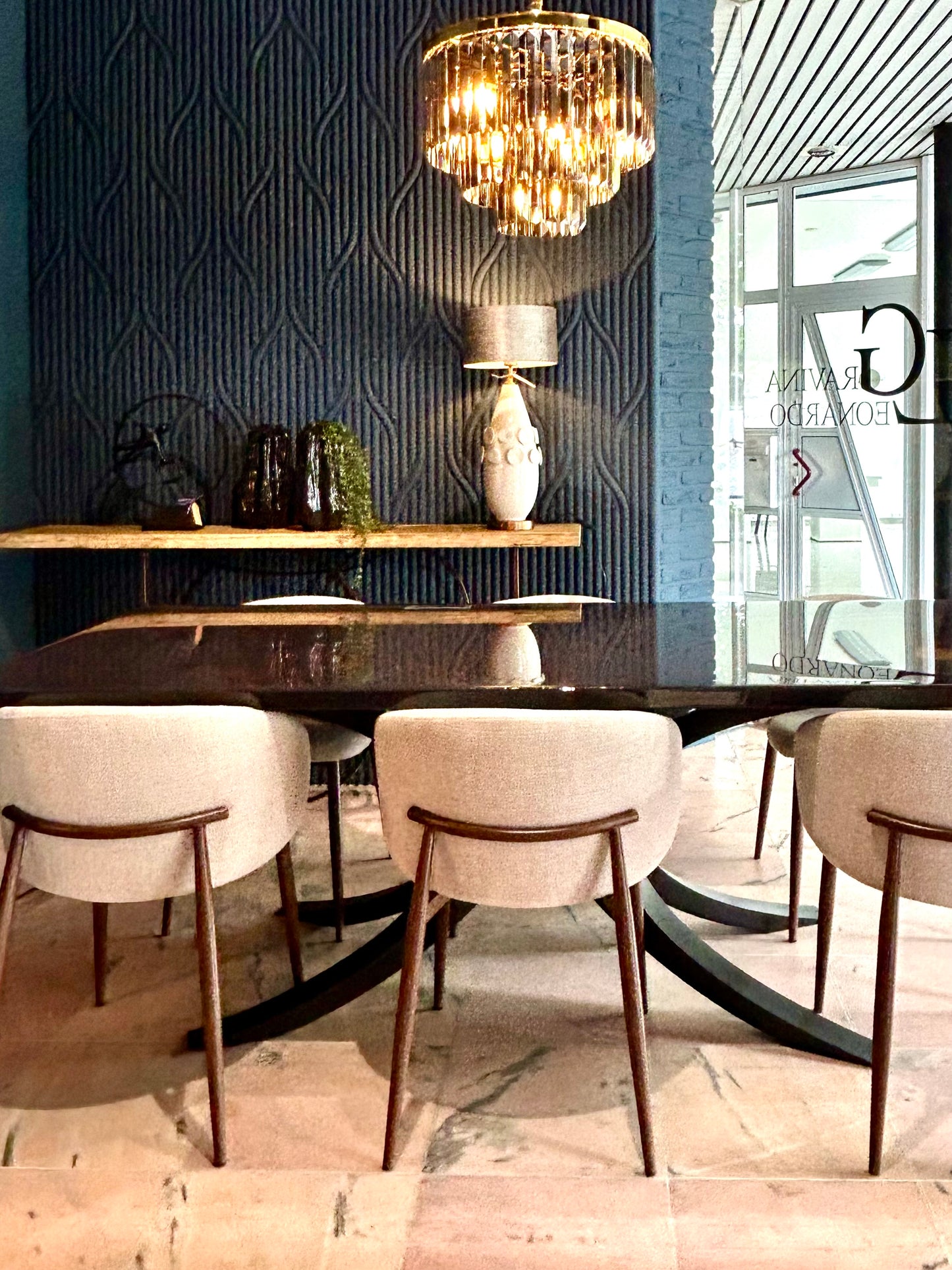 Dark Grey with Red Marble – High Gloss Resin Dining Table (Custom Size)