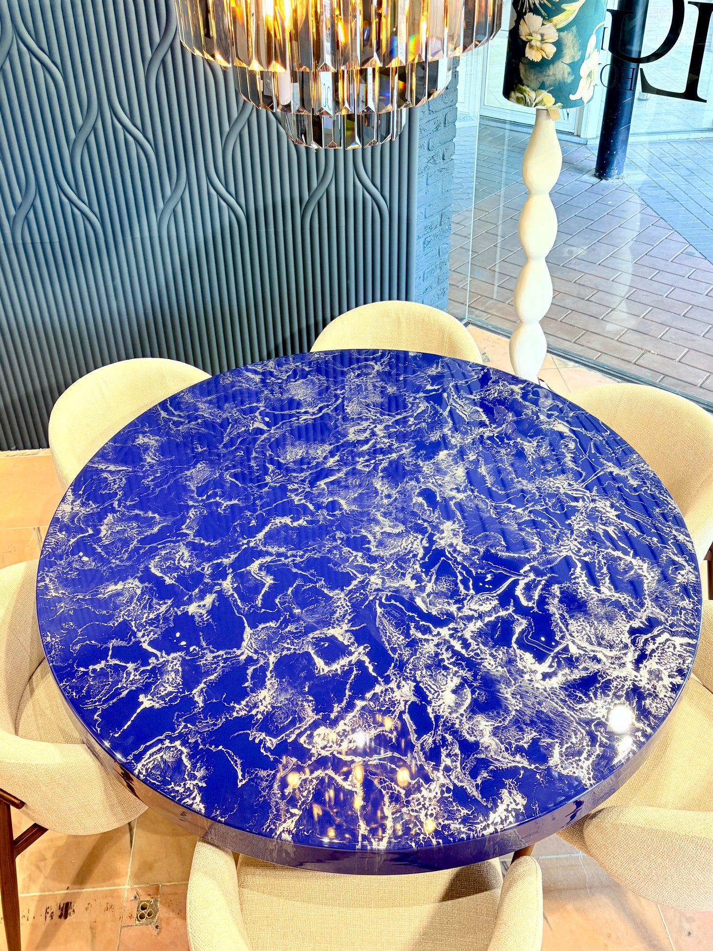 Silver Cloud Marble Effect Dining Table (Custom Handmade)