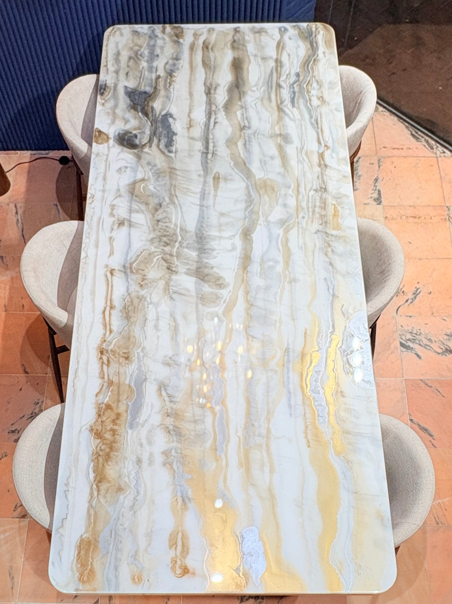 Silver & Gold Poured Resin Dining Table | Rounded Corners