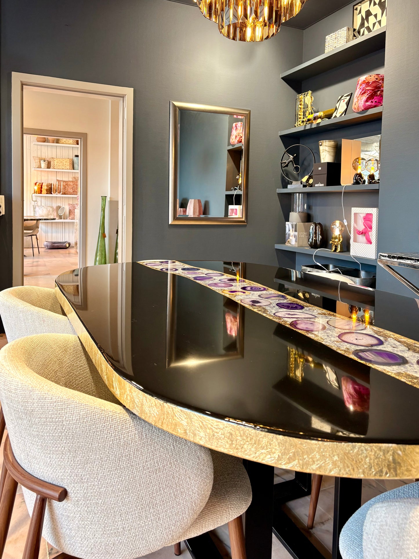 Agate luxury dining table, epoxy river resin art