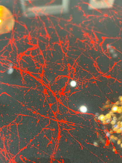 Dark Grey with Red Marble – High Gloss Resin Dining Table (Custom Size)