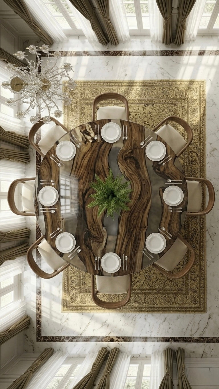 Round Epoxy Dining Table | Live Edge Wood