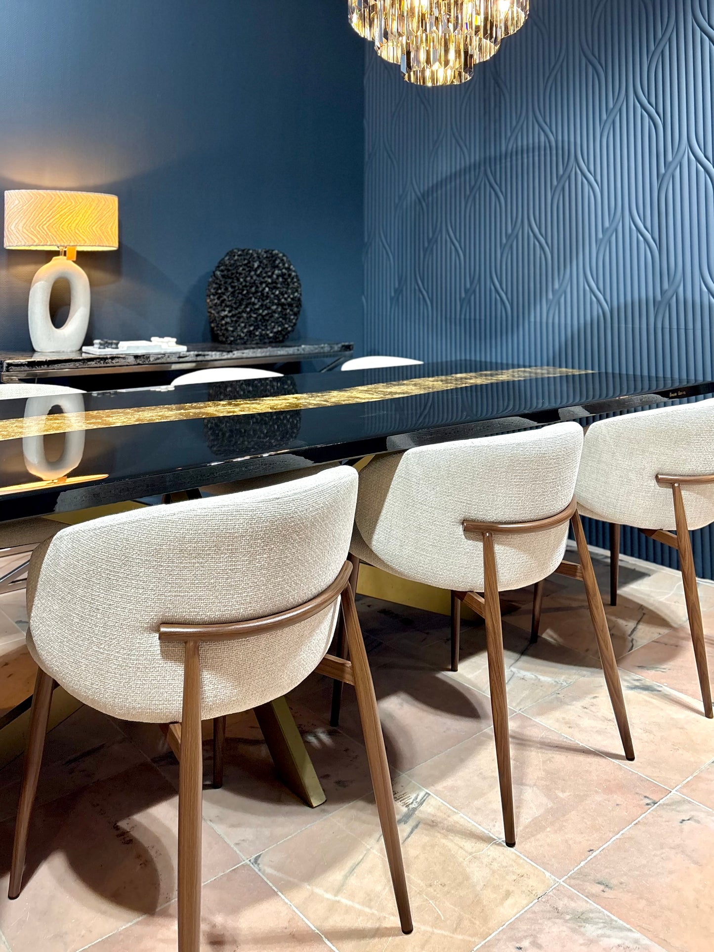 Black Dining Table with Glossy Gold River (Custom Size)