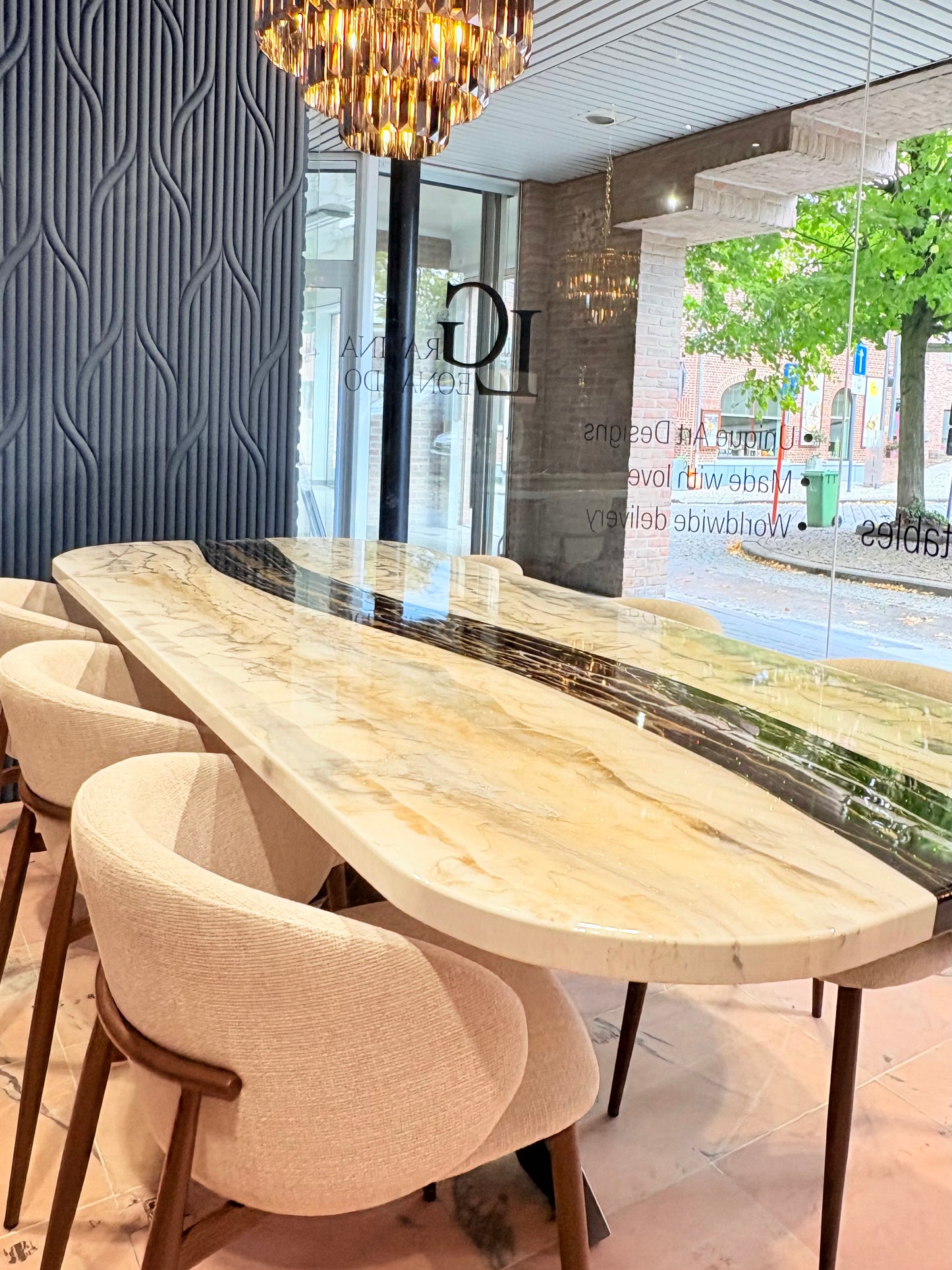 Black Resin River Table with Gold Sparkles (Luxury Handmade)