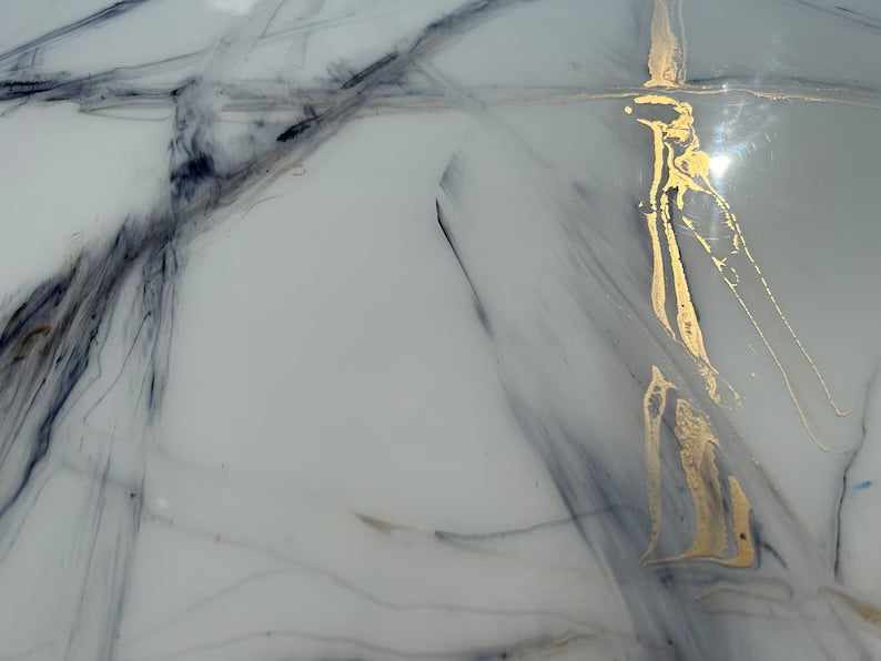 Round Blue and Gold Resin Dining Table (Handmade, Custom Size)