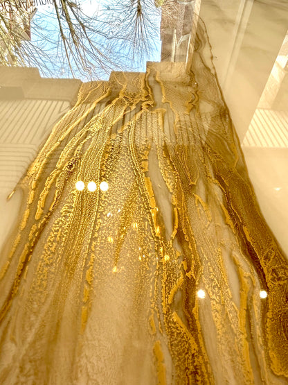 Gold River & Grey Marble Effect Resin Dining Table (Custom)