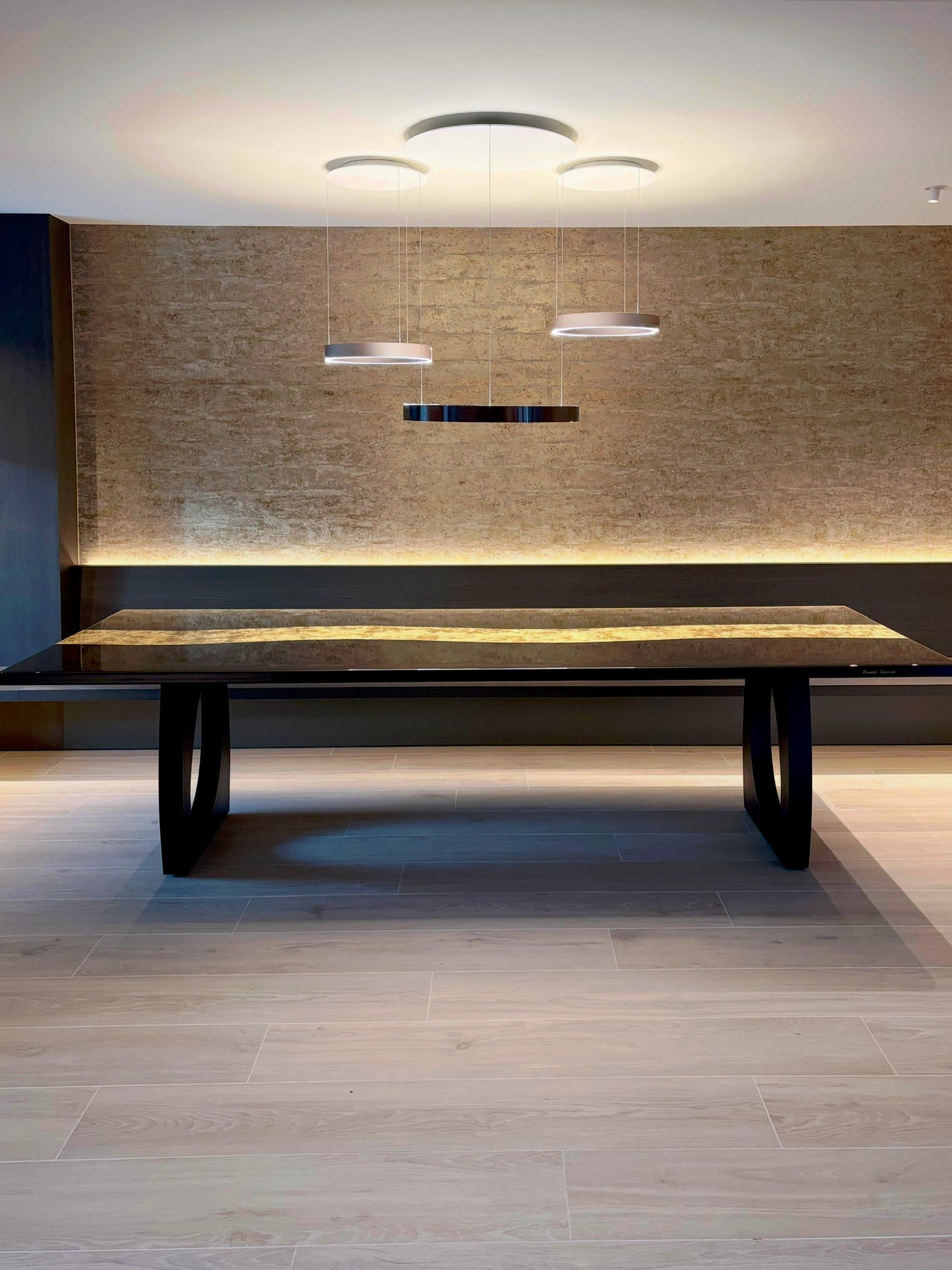 Black Dining Table with Glossy Gold River (Custom Size)