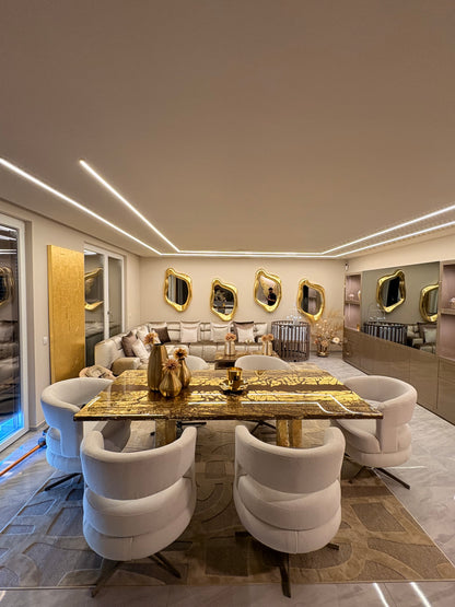 Golden Veins Gold Leaf Resin Dining Table with Gilded Sculptural Legs