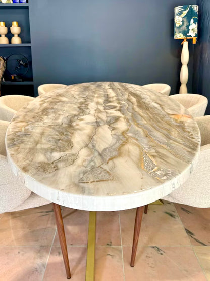 Oval Gold & Silver Marble Effect Dining Table (Custom)