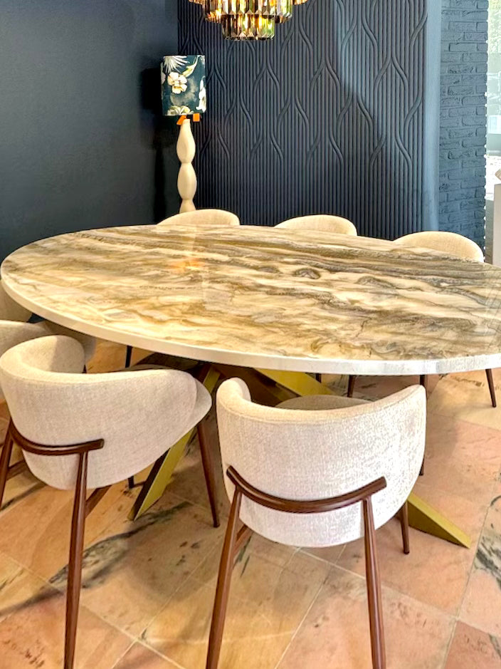 Oval Gold & Silver Marble Effect Dining Table (Custom)