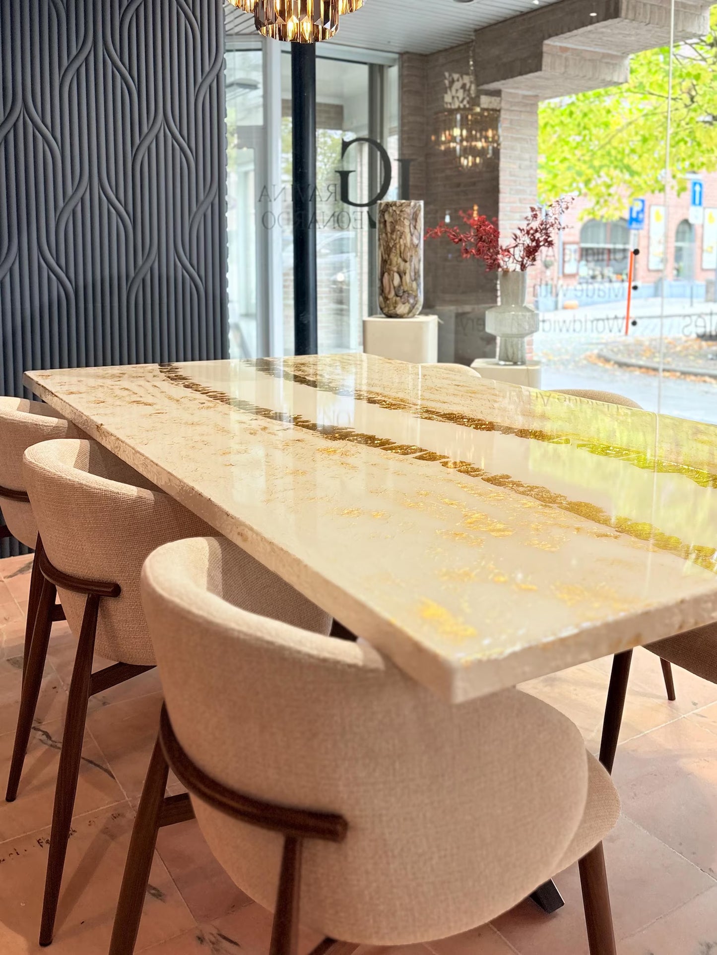 Exclusive Made Dining Table | Shiny Gold Design | Unique River | Safe Shipping Worldwide