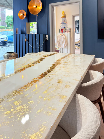 Exclusive Made Dining Table | Shiny Gold Design | Unique River | Safe Shipping Worldwide