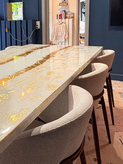Exclusive Made Dining Table | Shiny Gold Design | Unique River | Safe Shipping Worldwide