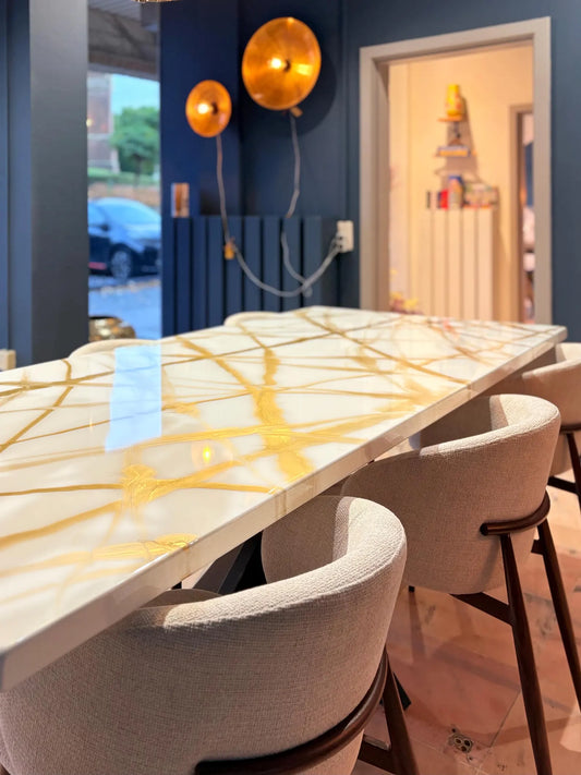Gold Marble Design Resin Dining Table (Luxury Handmade)