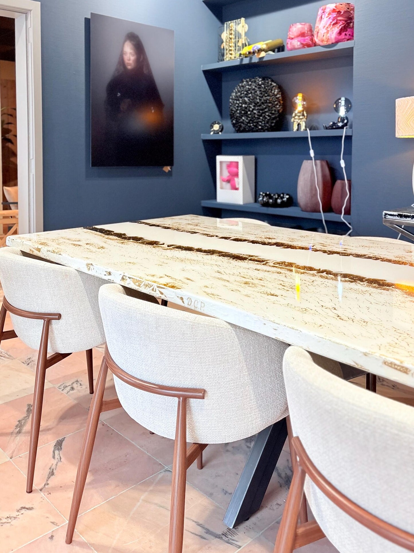 Exclusive Made Dining Table | Shiny Gold Design | Unique River | Safe Shipping Worldwide