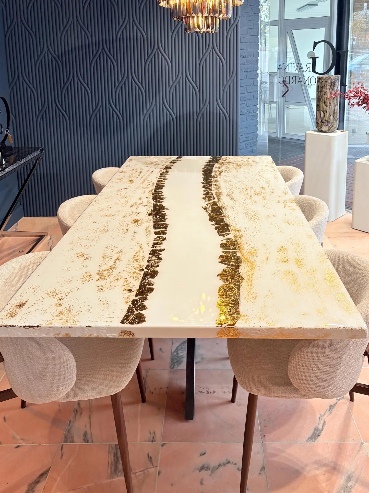 Exclusive Made Dining Table | Shiny Gold Design | Unique River | Safe Shipping Worldwide