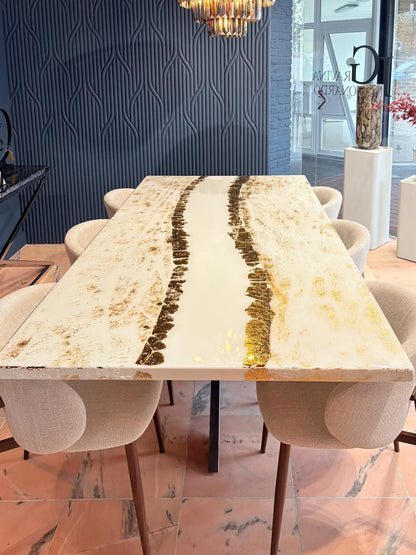 Exclusive Made Dining Table | Shiny Gold Design | Unique River | Safe Shipping Worldwide