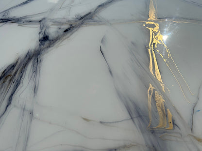 Round Table | Blue and Gold Marble Design