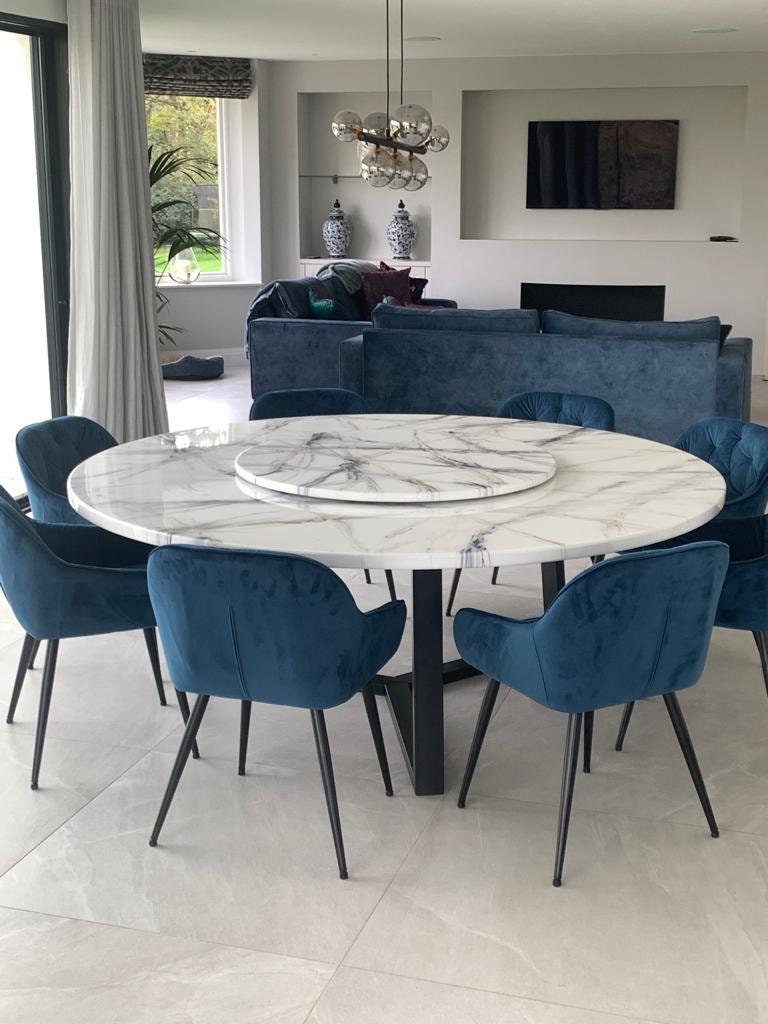 Round Table | Blue and Gold Marble Design