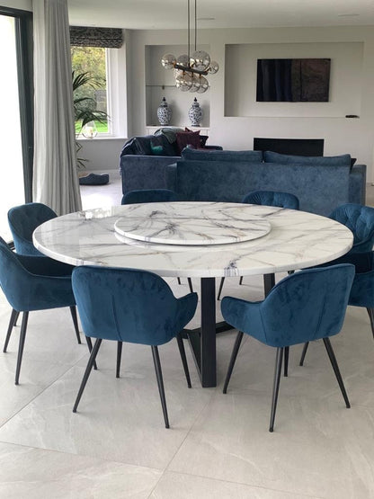 Round Table | Blue and Gold Marble Design
