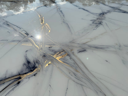 Round Table | Blue and Gold Marble Design