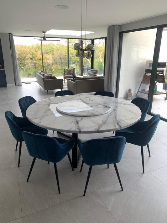Round Table | Blue and Gold Marble Design