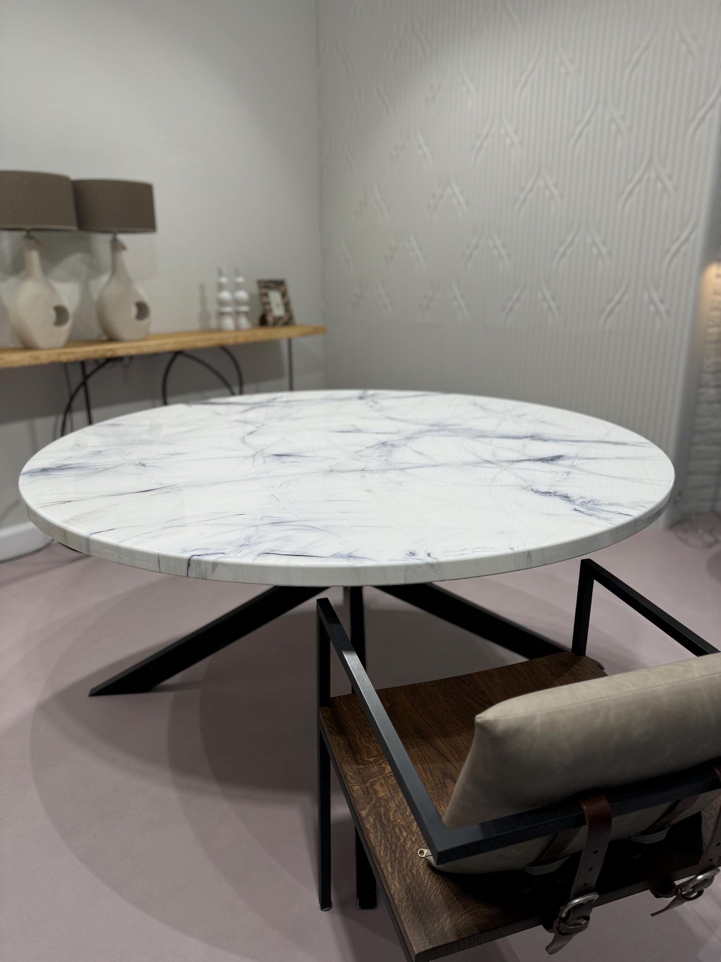 Round White with Blue and Gold Design