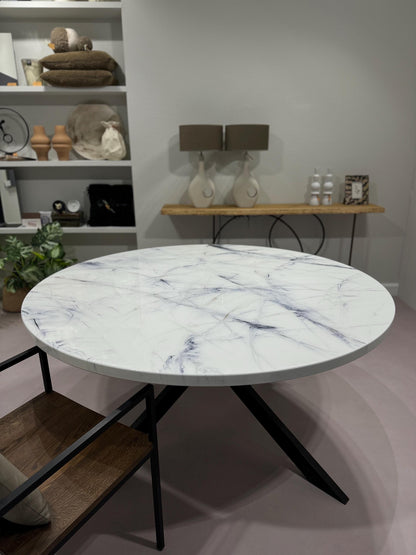 Round White with Blue and Gold Design