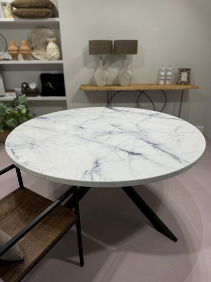 Round White with Blue and Gold Design