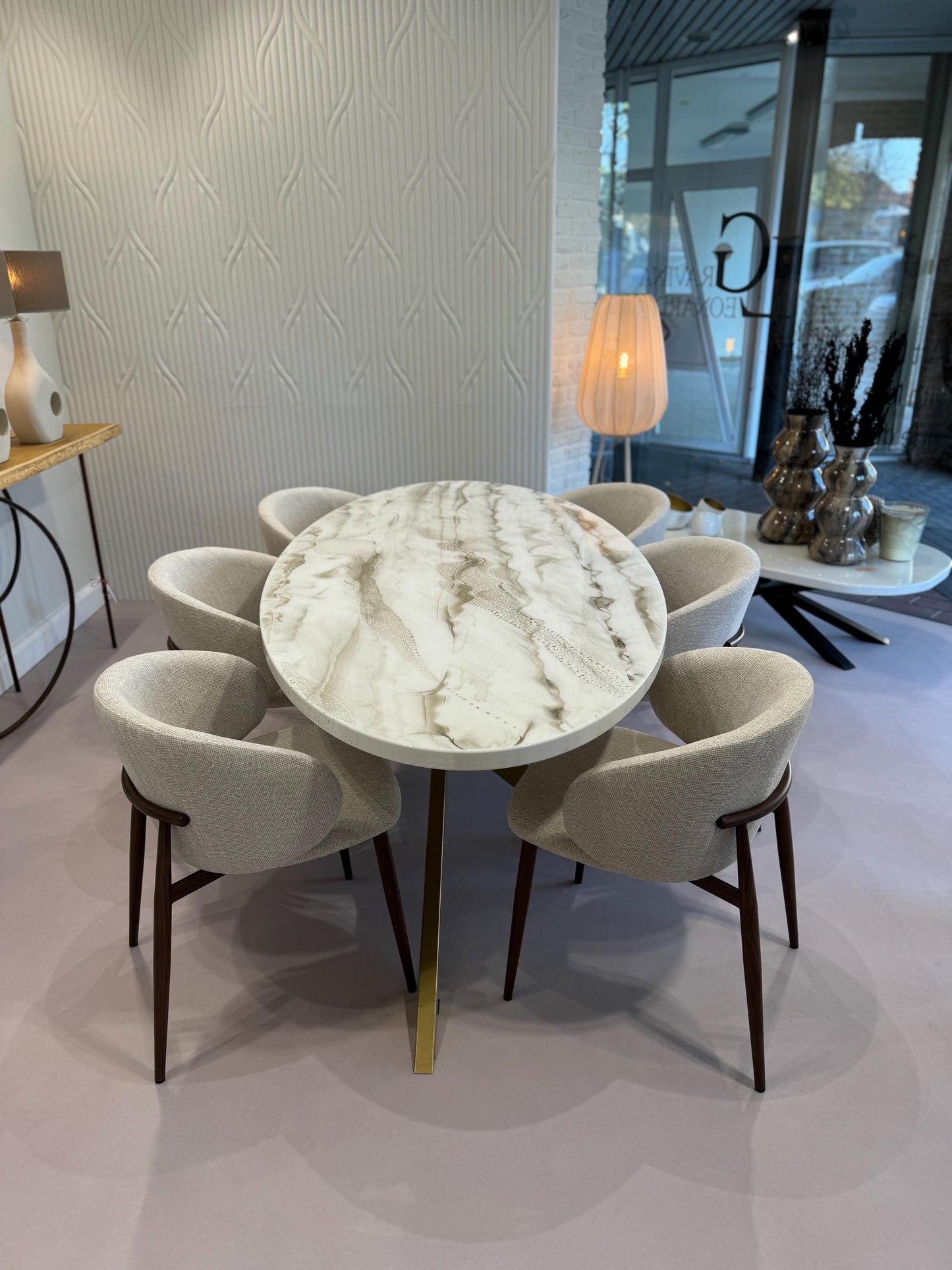 Oval Dining Table | White and Gold Resin Art