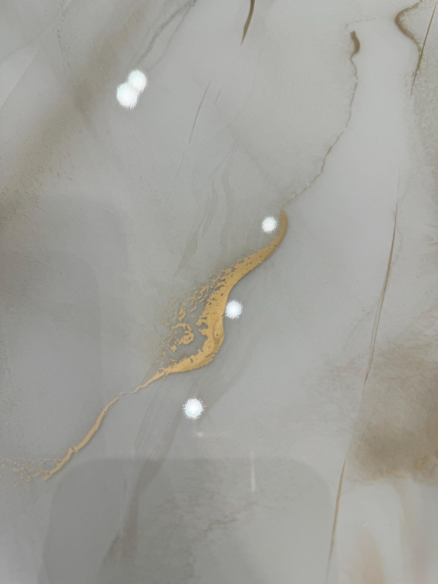 Oval Dining Table | White and Gold Resin Art