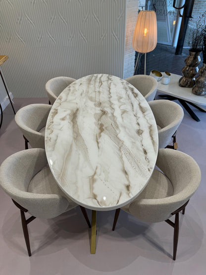 Oval Dining Table | White and Gold Resin Art