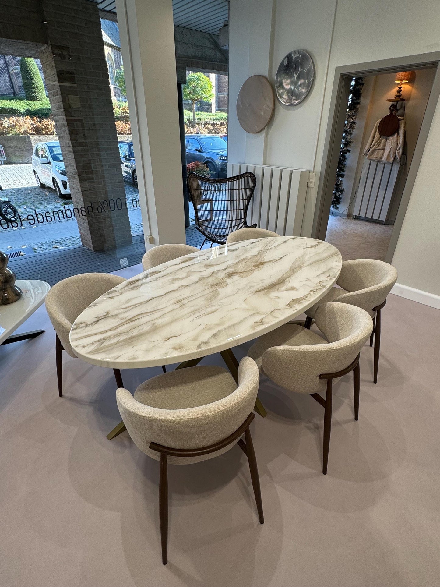 Oval Dining Table | White and Gold Resin Art