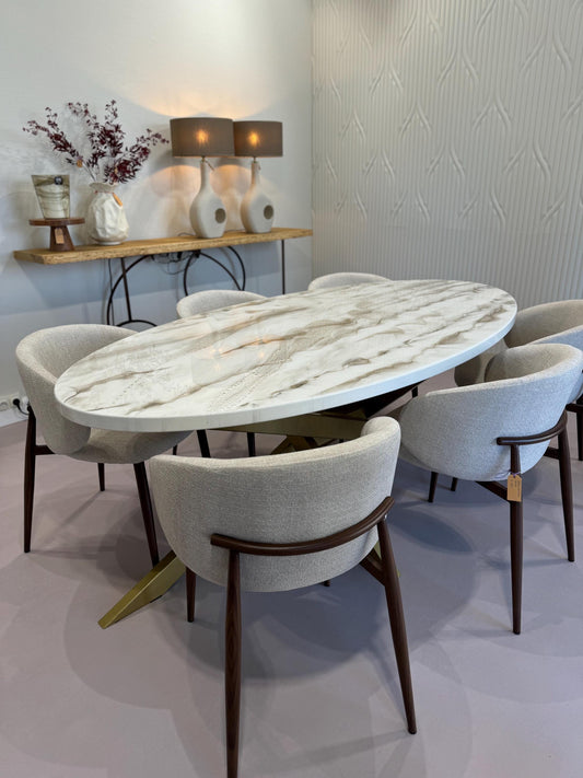 Oval Dining Table | White and Gold Resin Art